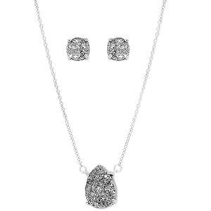 Laura Janelle Grey Druzy Necklace & Earring Set